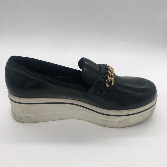 Authentic Stella McCartney Black Gloss Platform Loafers Gold Chain Accent ⛓️🖤💛 - Picture 8 of 16